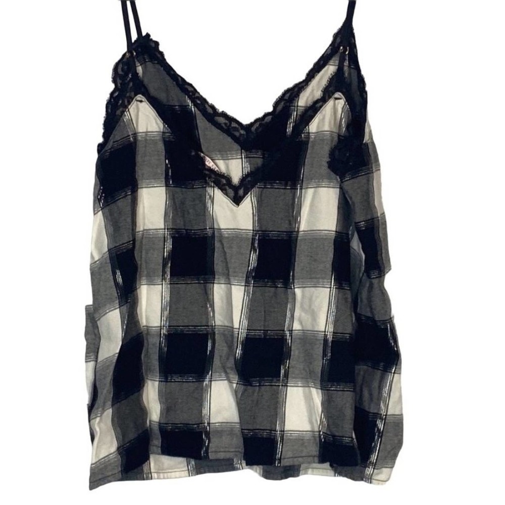 Victoria's‎ Secret Love Women's Small Ivory and Black Check Pajama Top